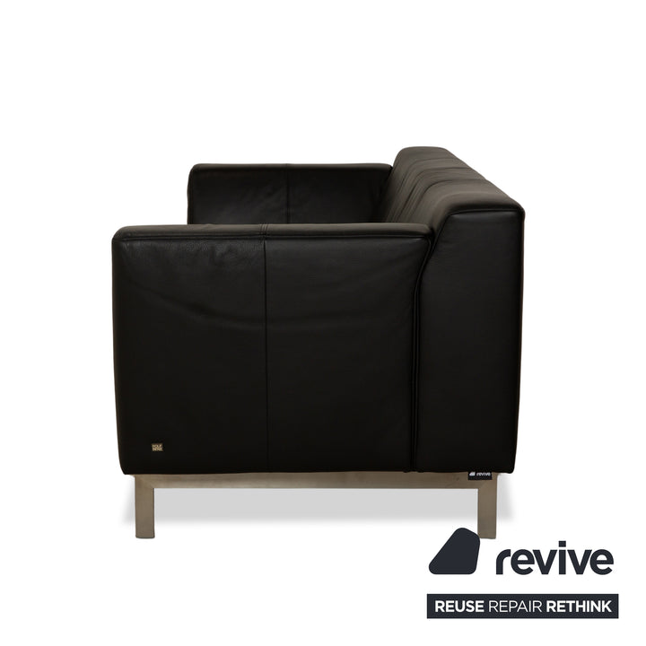 Canapé trois places en cuir noir Rolf Benz 318 Linea