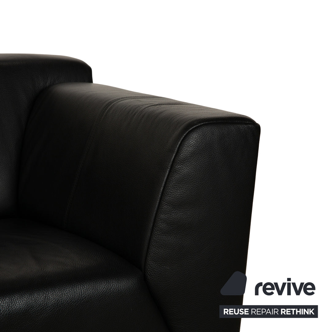 Canapé trois places en cuir noir Rolf Benz 318 Linea