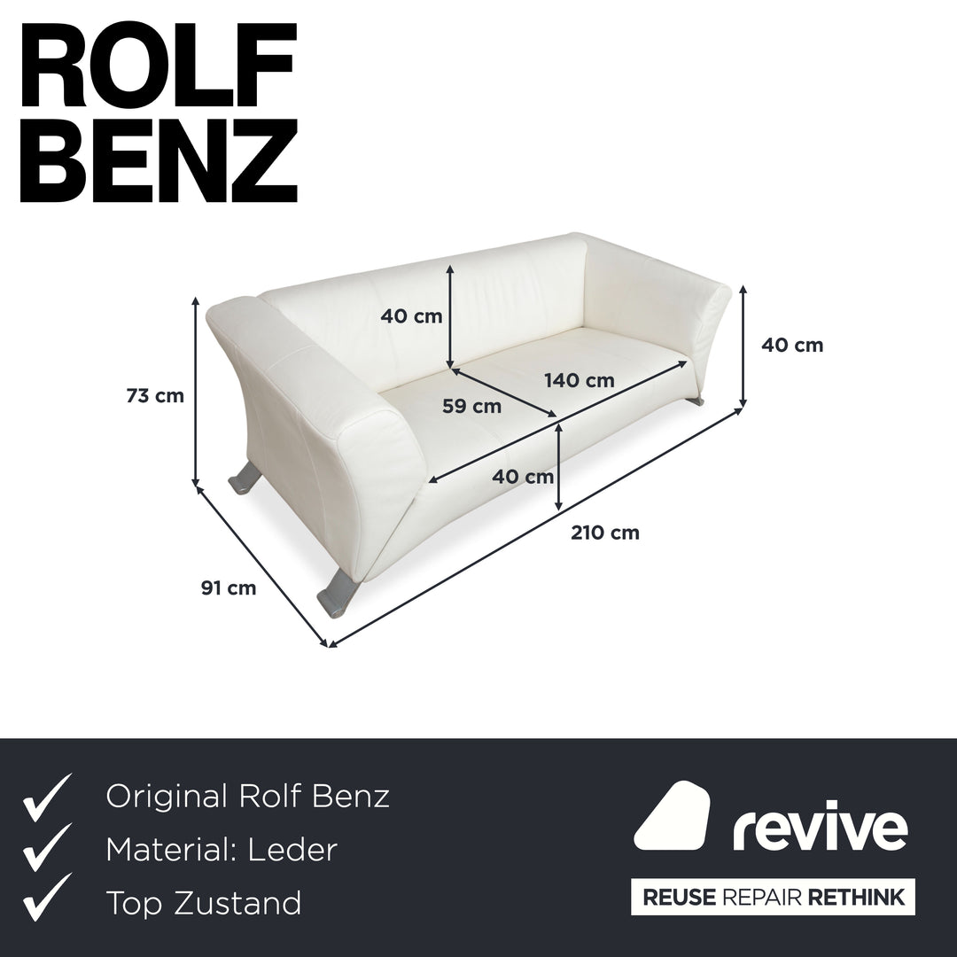 Rolf Benz 322 Canapé Trois Places Cuir Blanc Crème