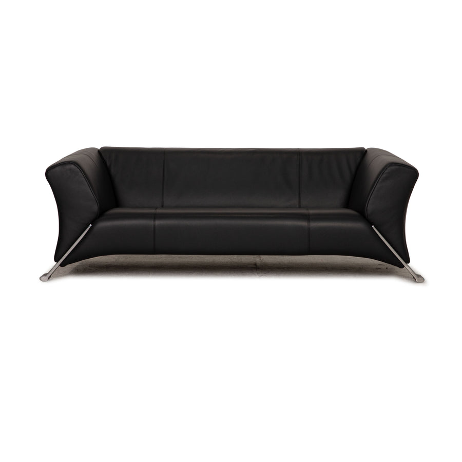 Rolf Benz 322 three-seater leather sofa black couch