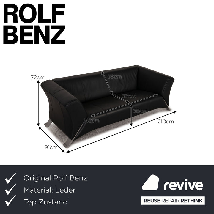 Rolf Benz 322 three-seater leather sofa black couch