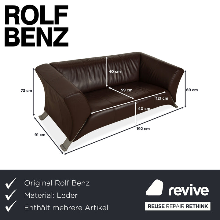 Rolf Benz 322 Garnitur Leder Dreisitzer Sessel und Hocker Braun Sofa Couch