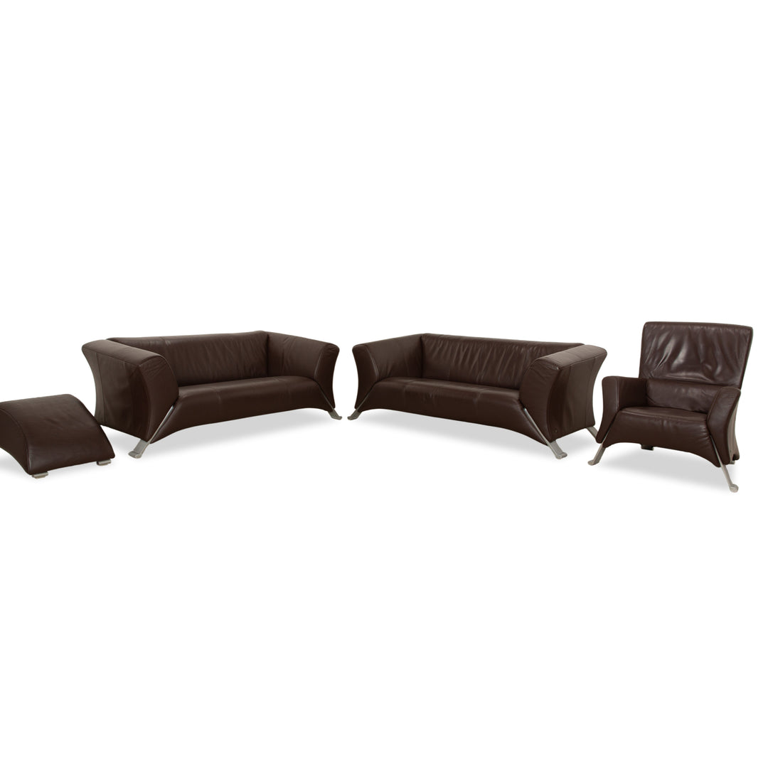 Fauteuil et tabouret trois places en cuir Rolf Benz 322, canapé marron