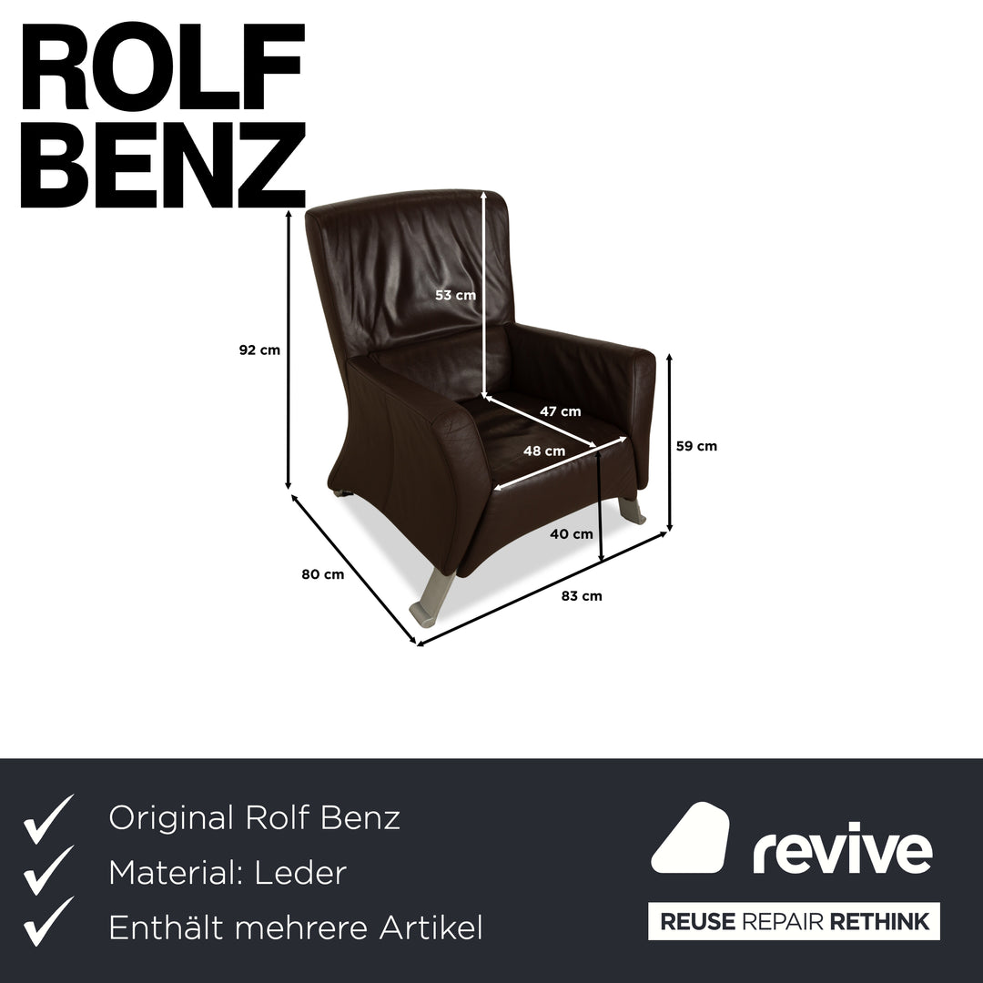 Fauteuil et tabouret trois places en cuir Rolf Benz 322, canapé marron