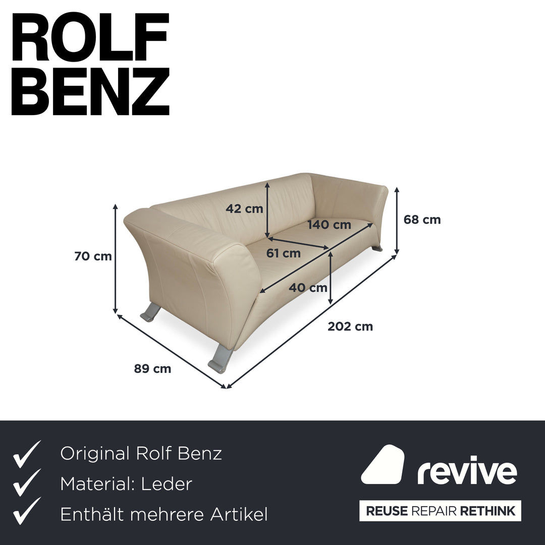 Rolf Benz 322 Garnitur Leder Dreisitzer Zweisitzer Beige Creme Sofa Couch