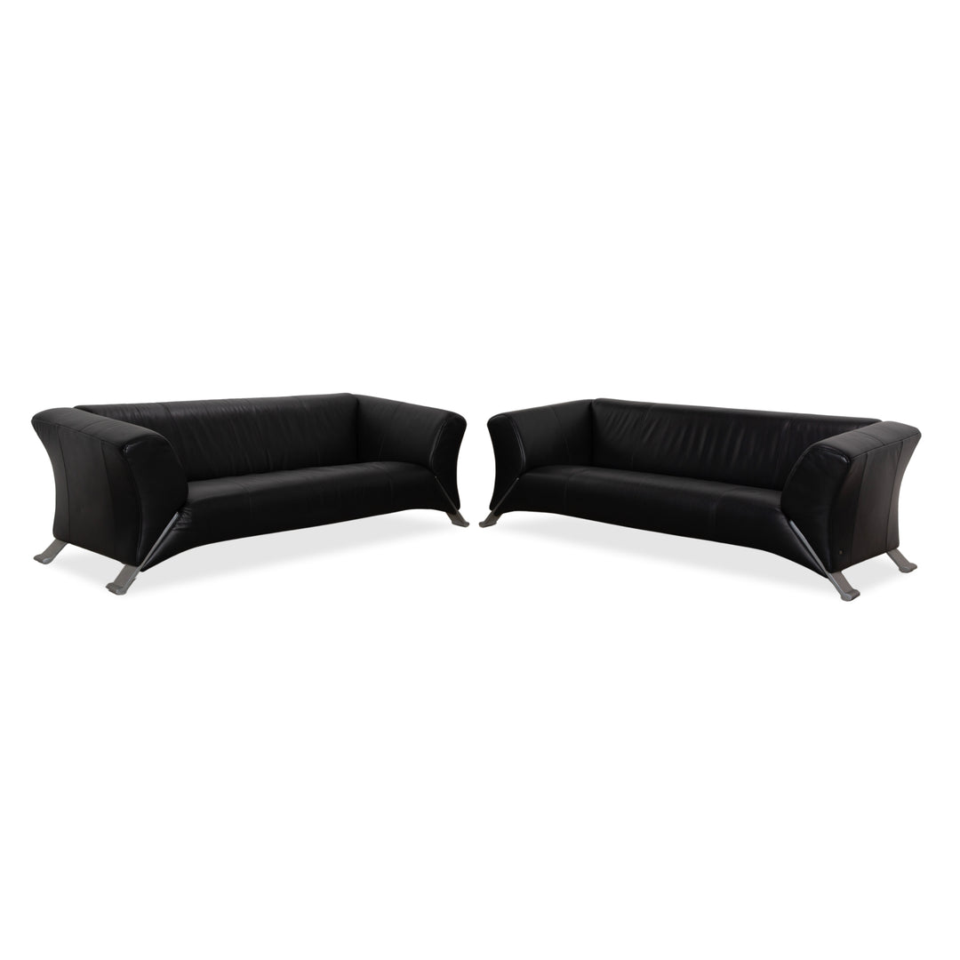 Rolf Benz 322 Leder 2x Dreisitzer Schwarz Sofa Couch