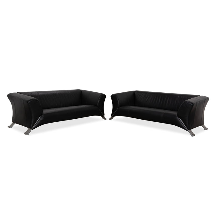 Rolf Benz 322 Leder 2x Dreisitzer Schwarz Sofa Couch