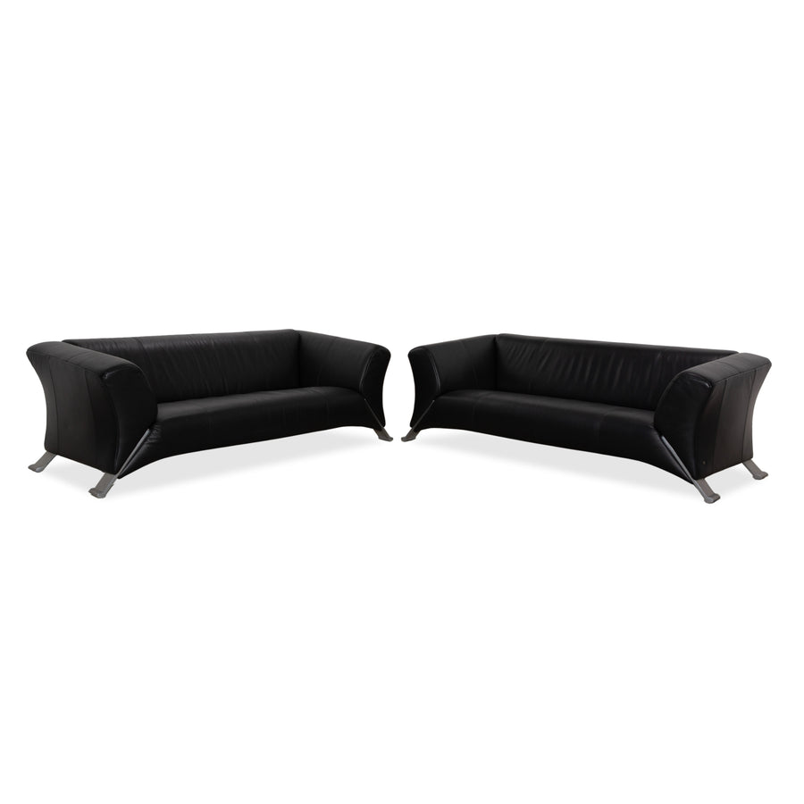 Rolf Benz 322 Leder 2x Dreisitzer Schwarz Sofa Couch