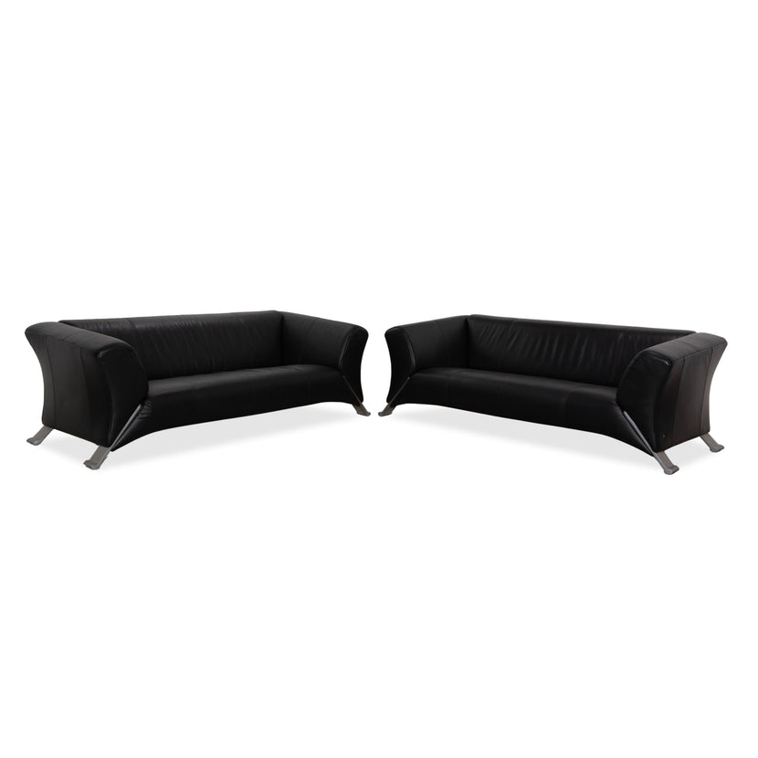Rolf Benz 322 Leder 2x Dreisitzer Schwarz Sofa Couch