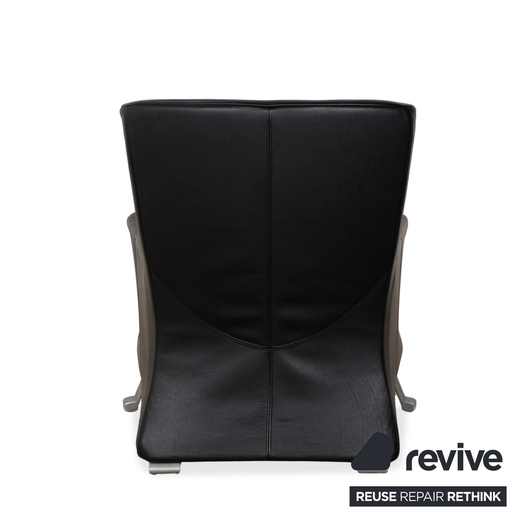Rolf Benz 322 Leather 2x Three-Seater Armchairs Ottomans Black Sofa Couch