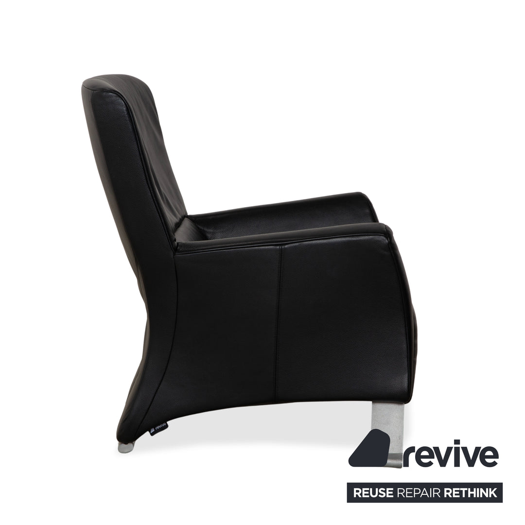 Rolf Benz 322 Leather 2x Three-Seater Armchairs Ottomans Black Sofa Couch