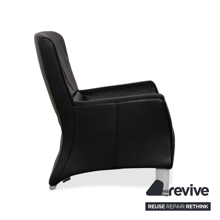 Rolf Benz 322 Leather 2x Three-Seater Armchairs Ottomans Black Sofa Couch