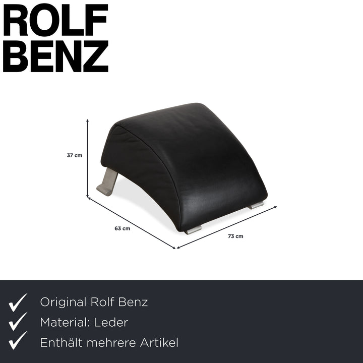 Rolf Benz 322 Leather 2x Three-Seater Armchairs Ottomans Black Sofa Couch