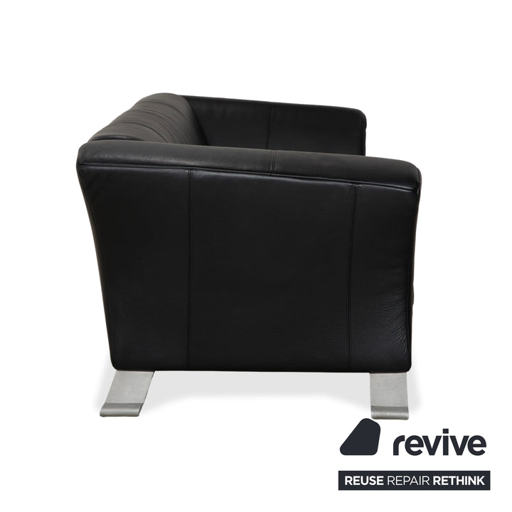 Rolf Benz 322 Leather 2x Three-Seater Armchairs Ottomans Black Sofa Couch