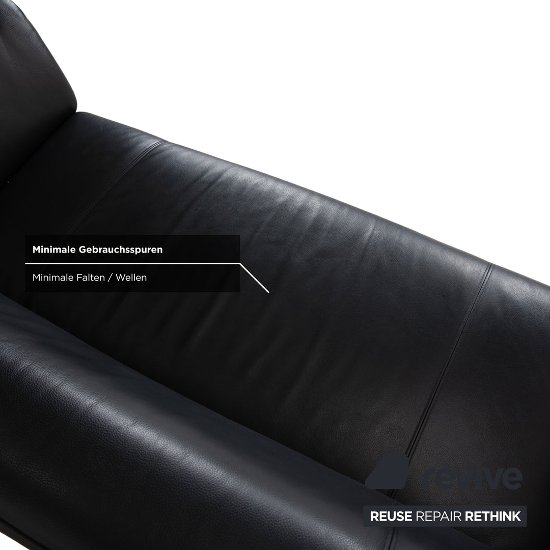 Rolf Benz 322 Leather 2x Three-Seater Armchairs Ottomans Black Sofa Couch