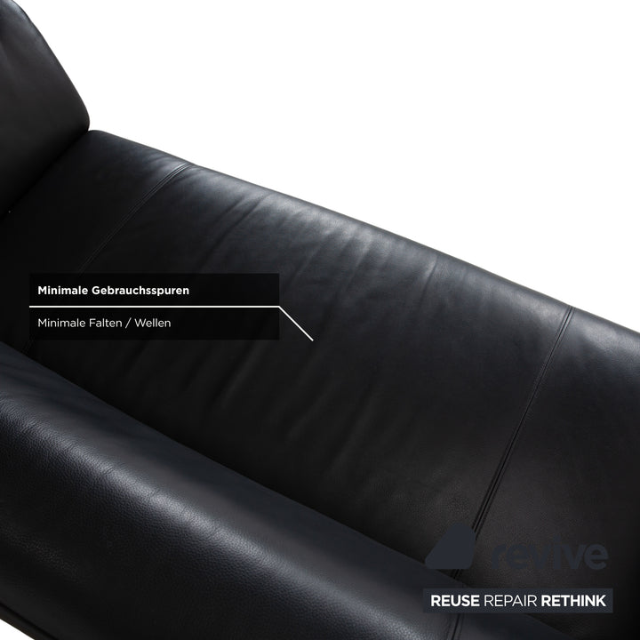 Rolf Benz 322 Leather 2x Three-Seater Armchairs Ottomans Black Sofa Couch