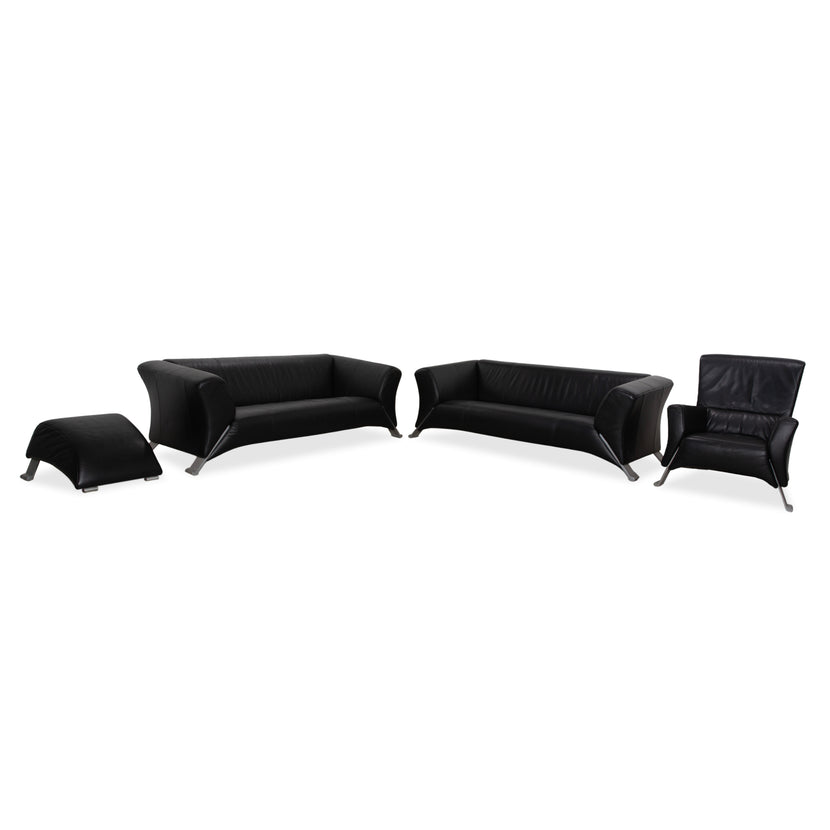 Rolf Benz 322 Leder 2x Dreisitzer Sessel Hocker Schwarz Sofa Couch