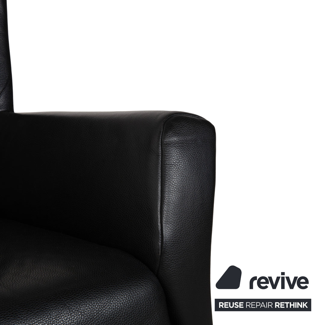 Rolf Benz 322 Leather 2x Three-Seater Armchairs Ottomans Black Sofa Couch