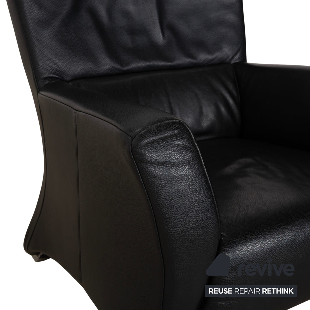 Rolf Benz 322 Leather 2x Three-Seater Armchairs Ottomans Black Sofa Couch
