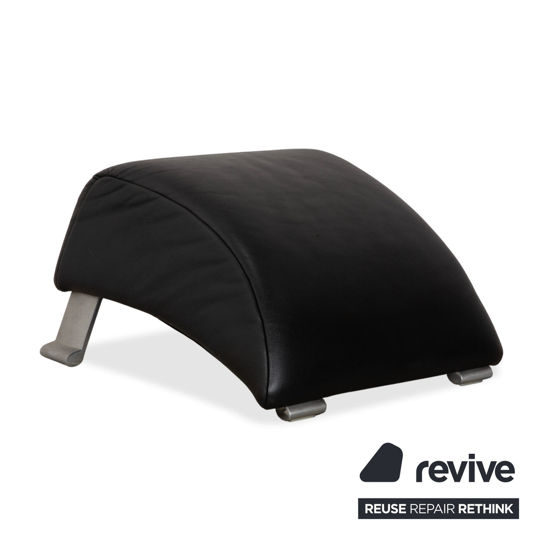 Rolf Benz 322 Leather 2x Three-Seater Armchairs Ottomans Black Sofa Couch