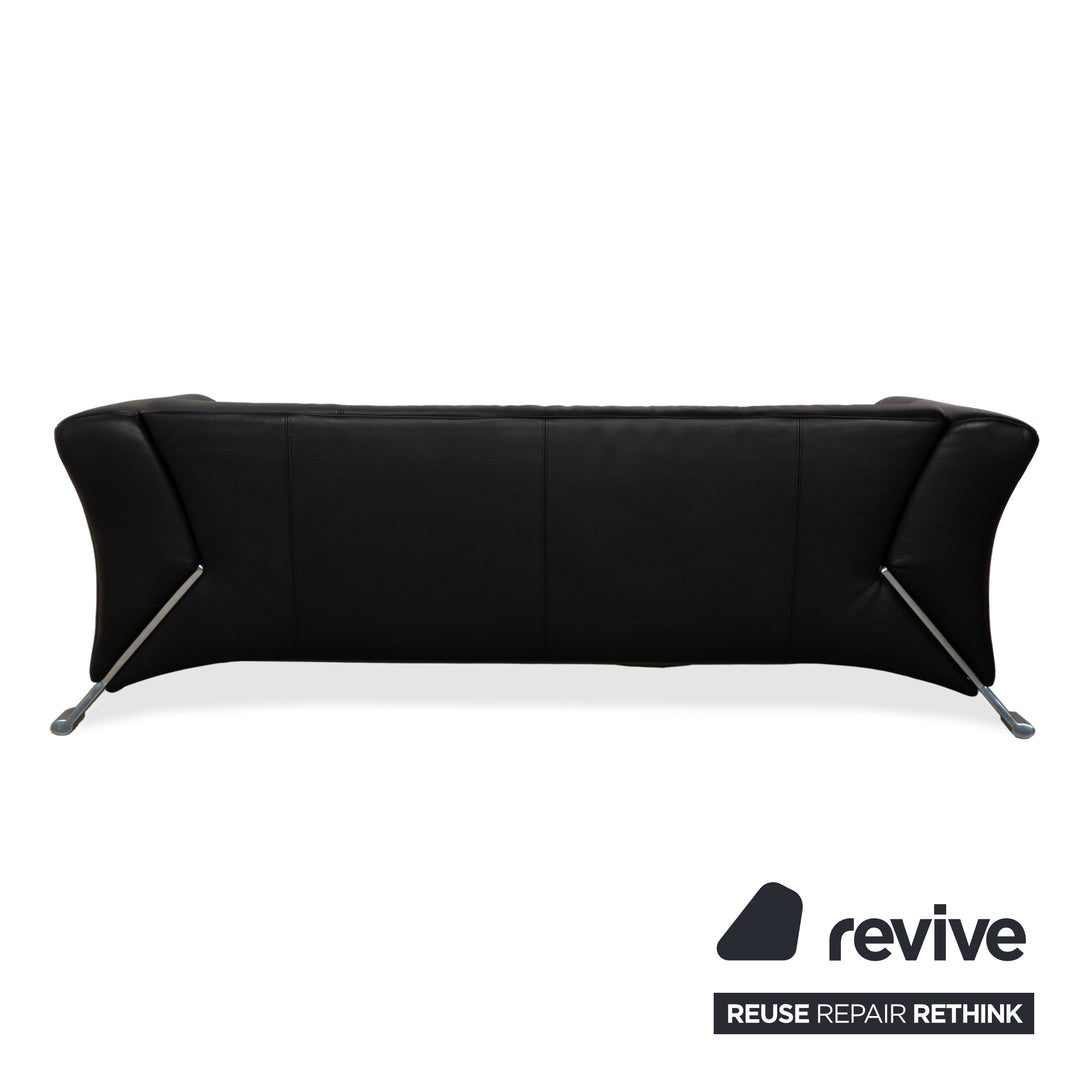 Rolf Benz 322 Leather 2x Three-Seater Armchairs Ottomans Black Sofa Couch