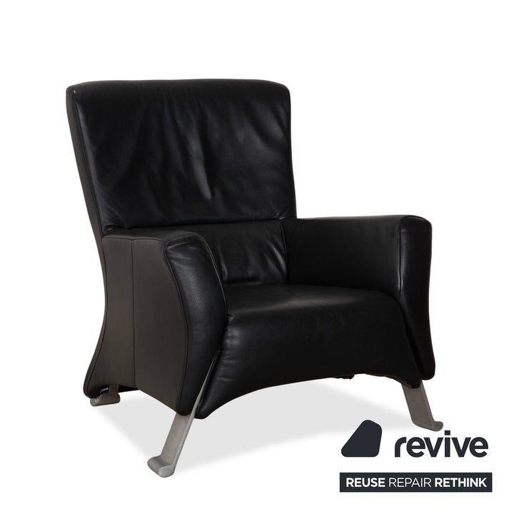 Rolf Benz 322 Leather 2x Three-Seater Armchairs Ottomans Black Sofa Couch