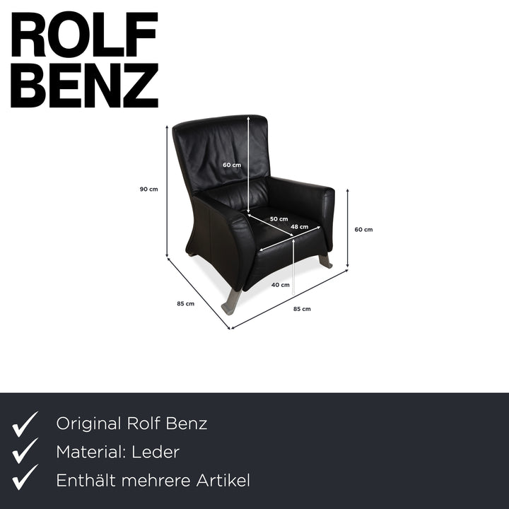 Rolf Benz 322 Leather 2x Three-Seater Armchairs Ottomans Black Sofa Couch