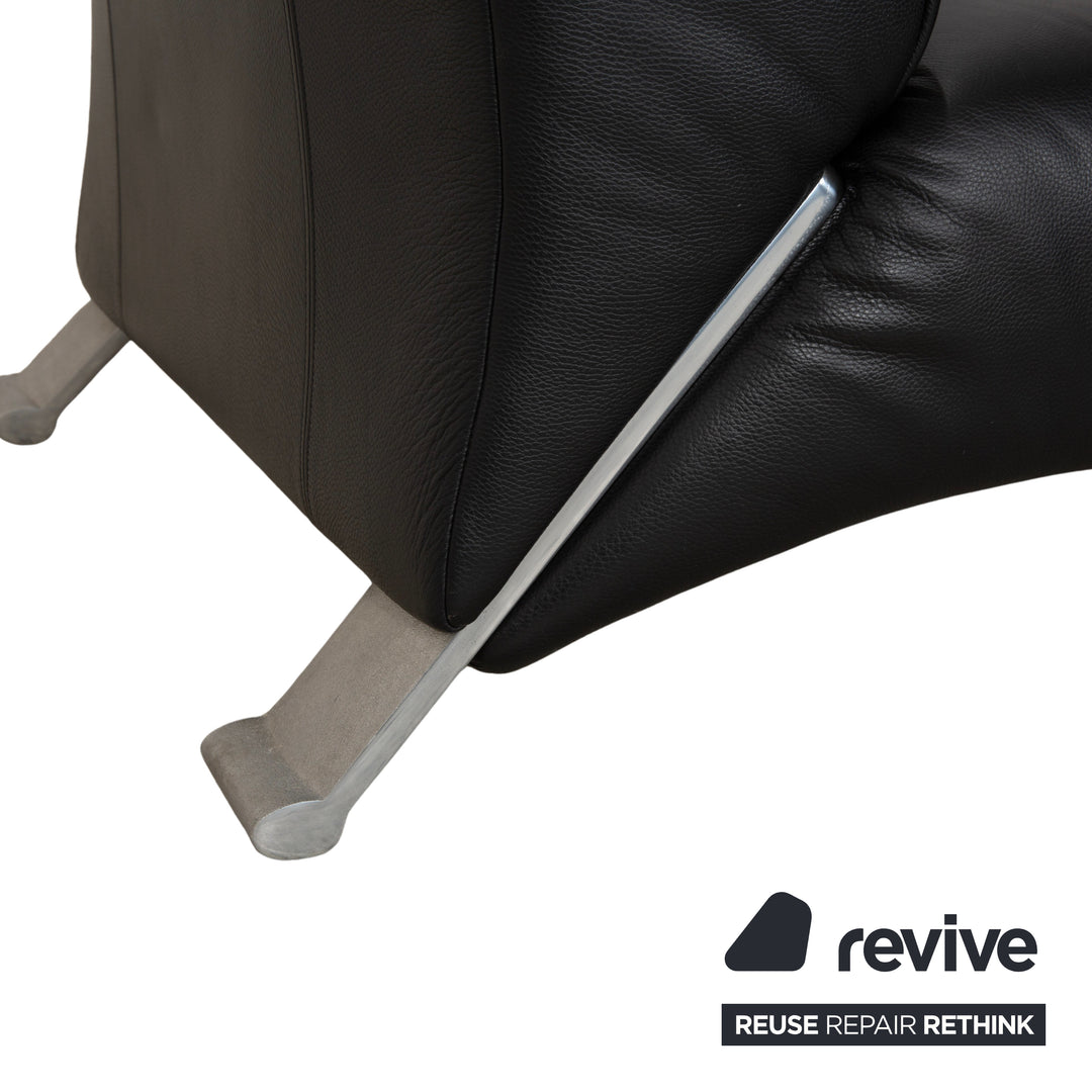 Rolf Benz 322 Leather 2x Three-Seater Armchairs Ottomans Black Sofa Couch