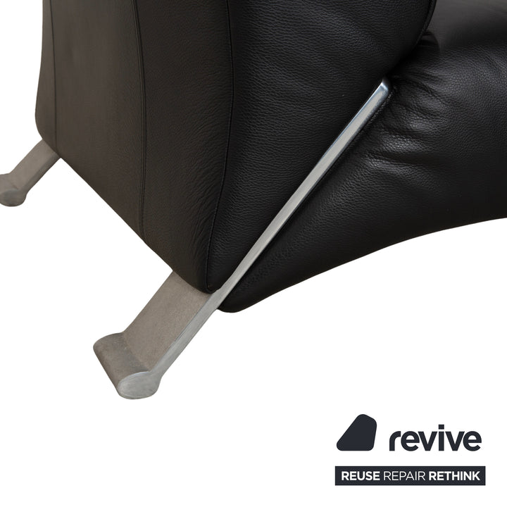Rolf Benz 322 Leather 2x Three-Seater Armchairs Ottomans Black Sofa Couch