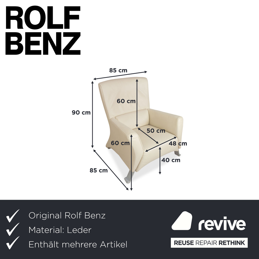 Rolf Benz 322 Leder 2x Sessel Weiß Creme