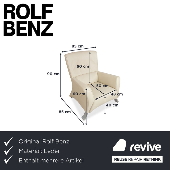 Rolf Benz 322 Leder 2x Sessel Weiß Creme