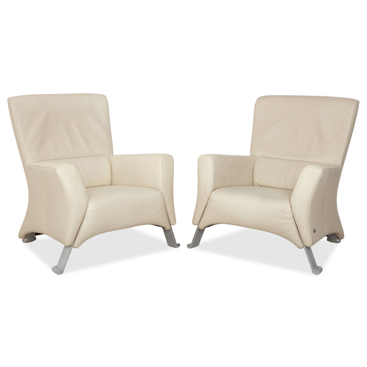 Rolf Benz 322 Cuir 2x Fauteuil Blanc Crème