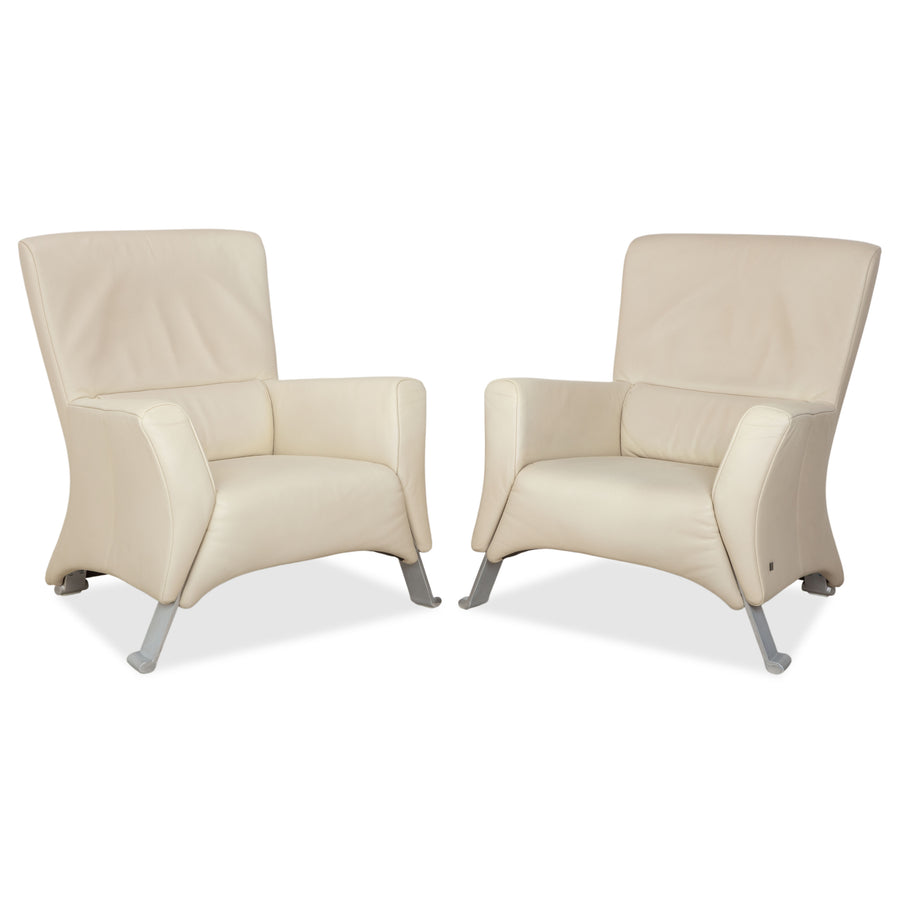 Rolf Benz 322 Leder 2x Sessel Weiß Creme