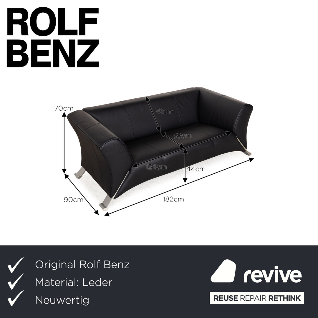 Rolf Benz 322 Leather Three-Seater Blue Sofa Couch