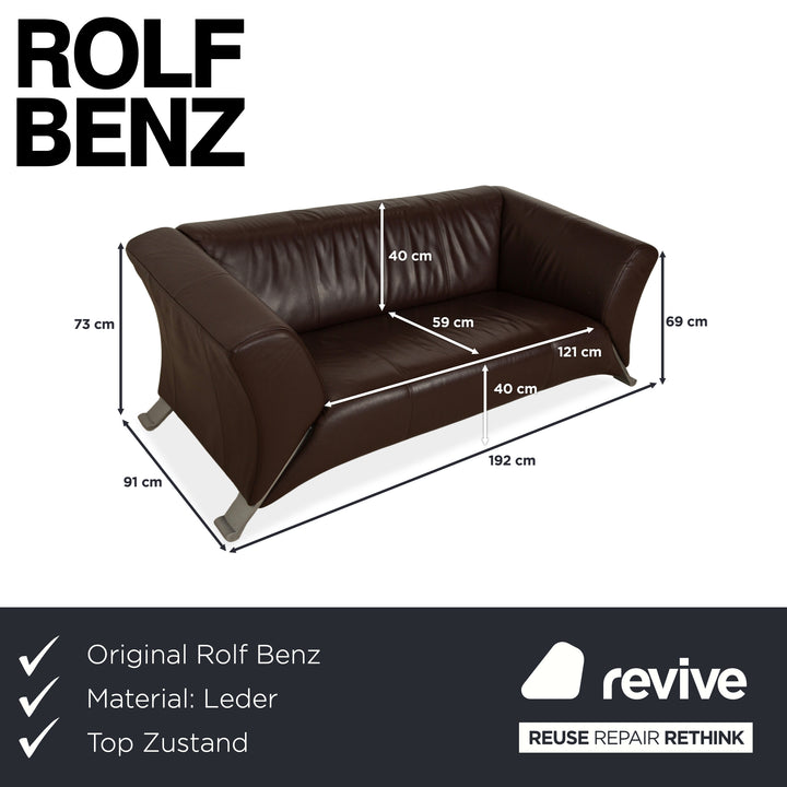 Canapé trois places en cuir marron Rolf Benz 322