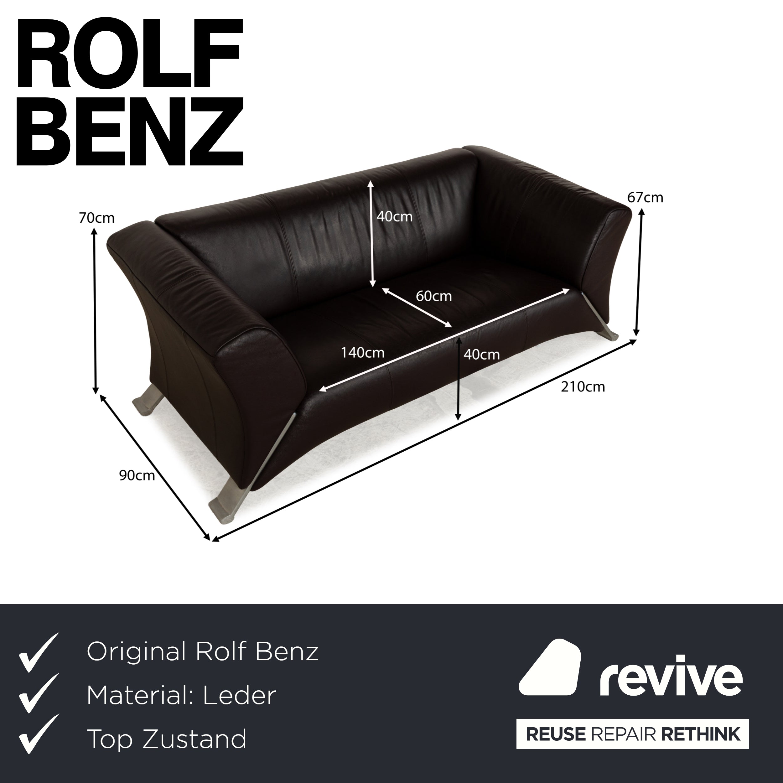 Canapé trois places en cuir marron rouge Rolf Benz 322