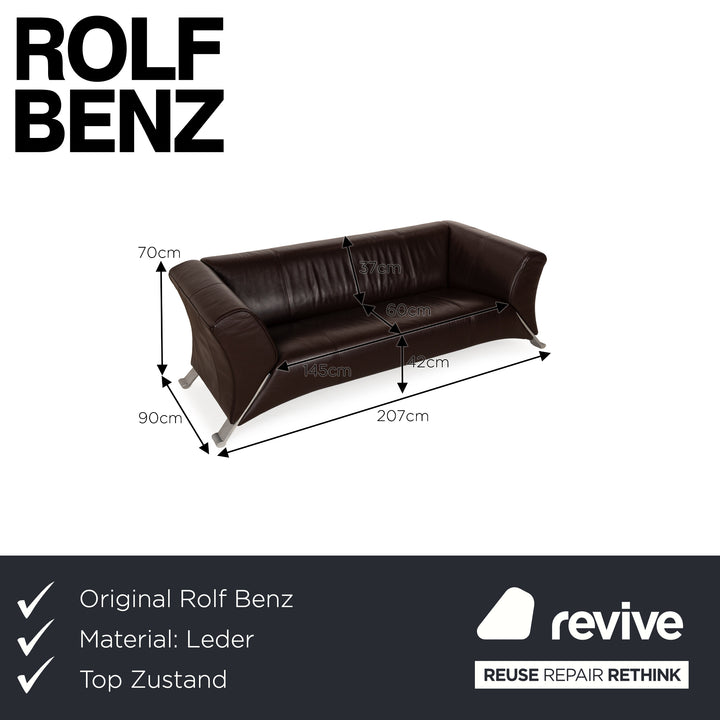 Canapé trois places en cuir marron Rolf Benz 322