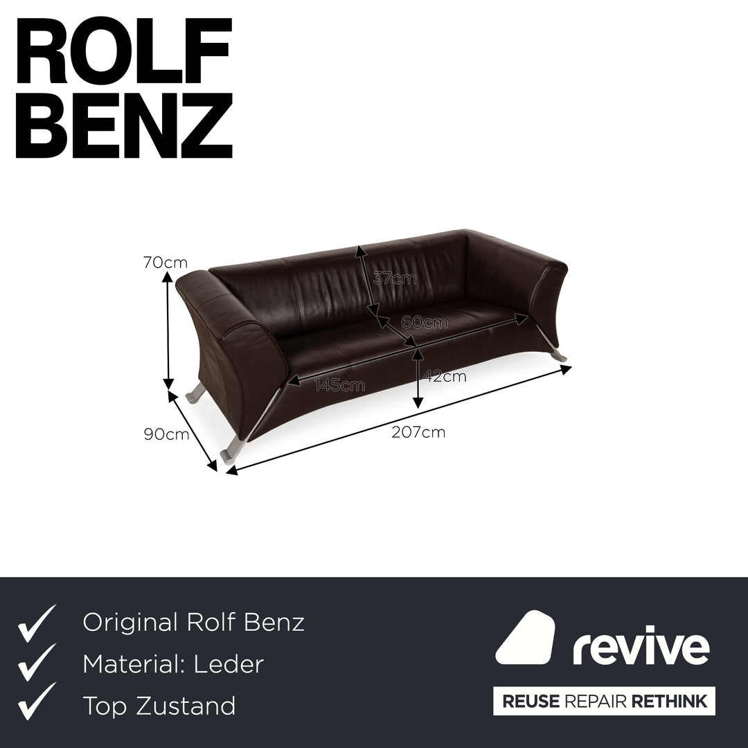 Rolf Benz 322 Leather Three-Seater Brown Sofa Couch