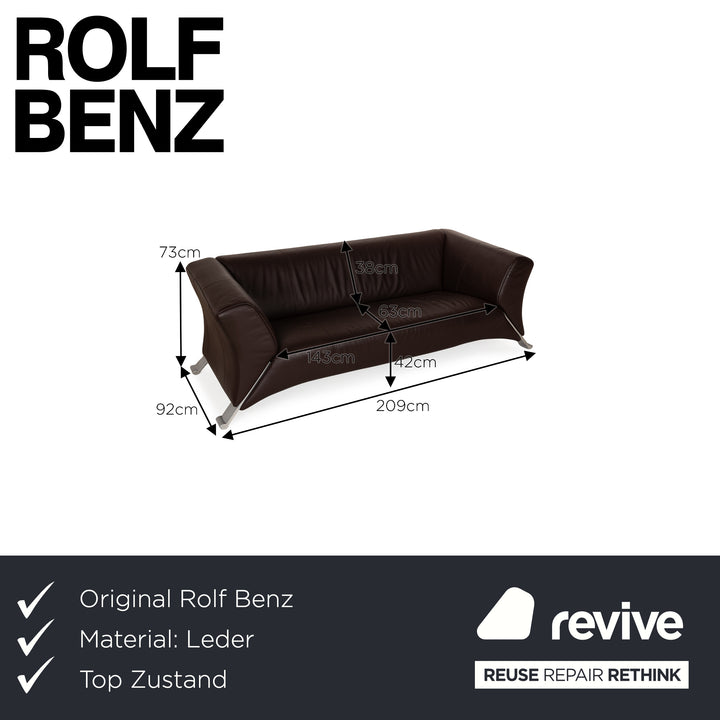 Rolf Benz 322 Leather Three-Seater Brown Sofa Couch