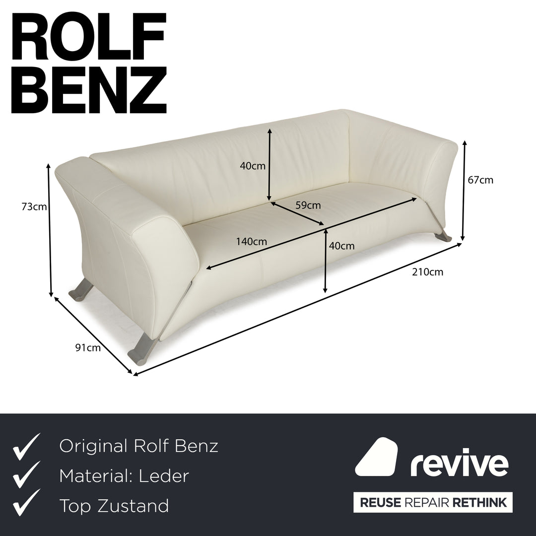 Rolf Benz 322 Leather Three-Seater Cream White Sofa Couch