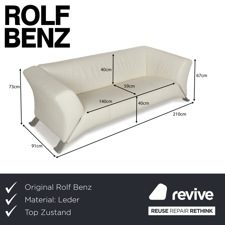 Rolf Benz 322 Leather Three-Seater Cream White Sofa Couch