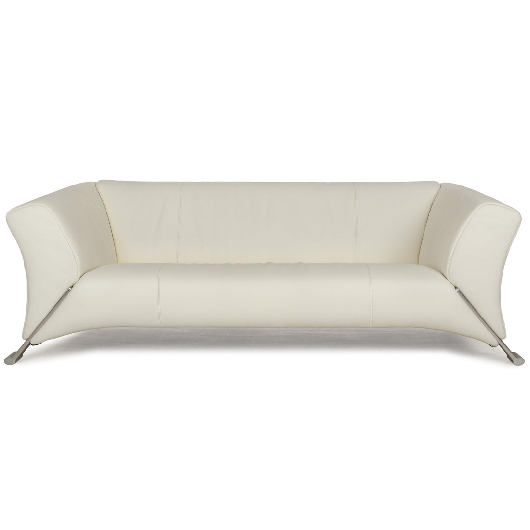 Rolf Benz 322 Leather Three-Seater Cream White Sofa Couch