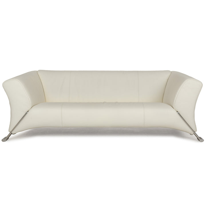 Rolf Benz 322 Leather Three-Seater Cream White Sofa Couch
