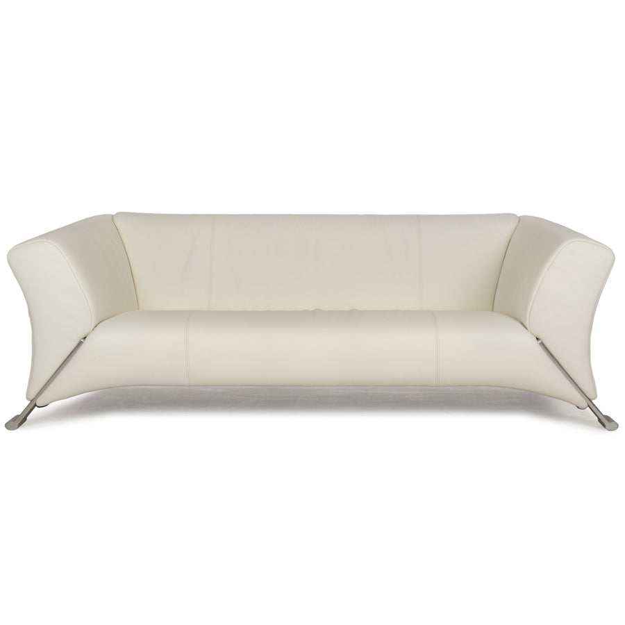 Rolf Benz 322 Leather Three-Seater Cream White Sofa Couch