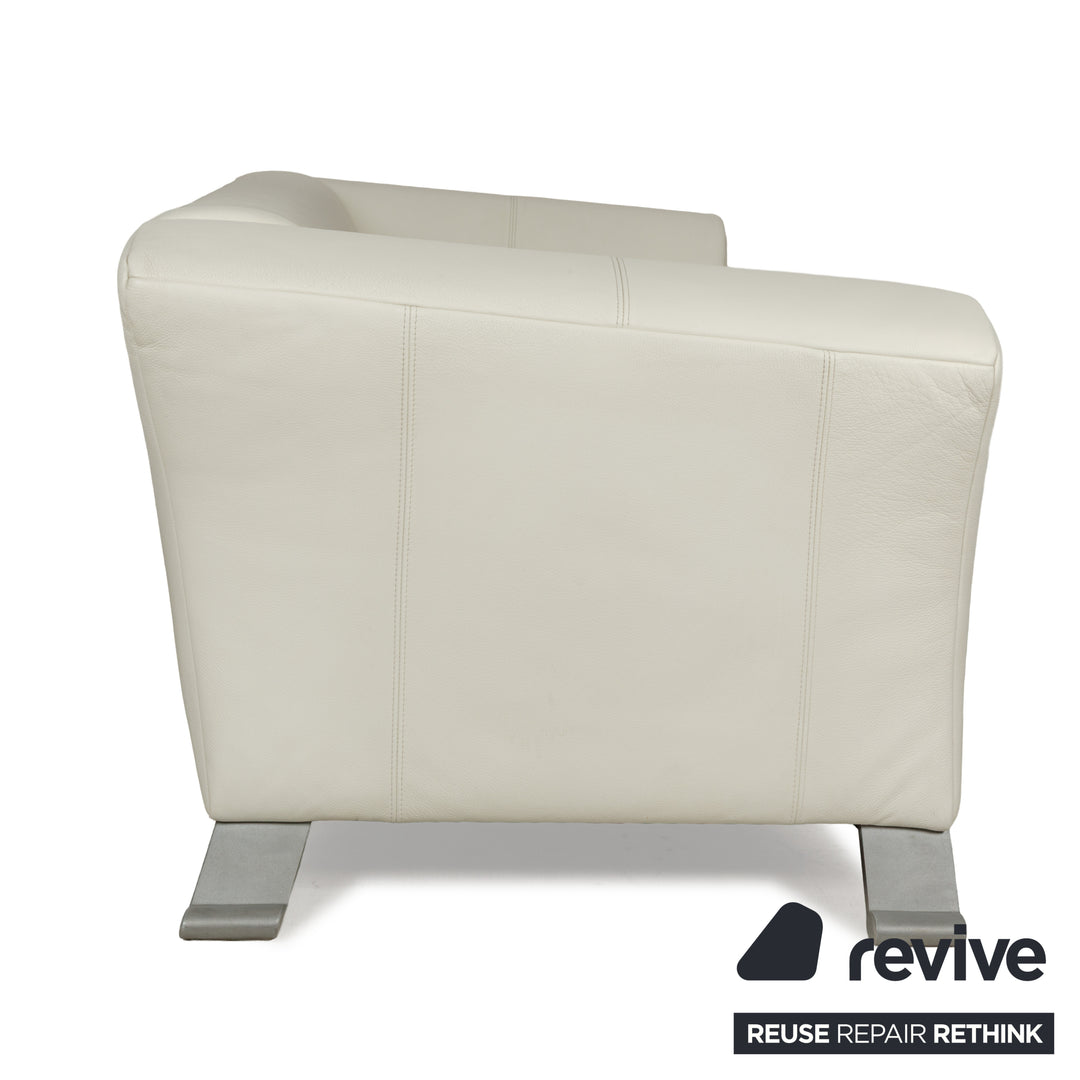Rolf Benz 322 Leather Three-Seater Cream White Sofa Couch