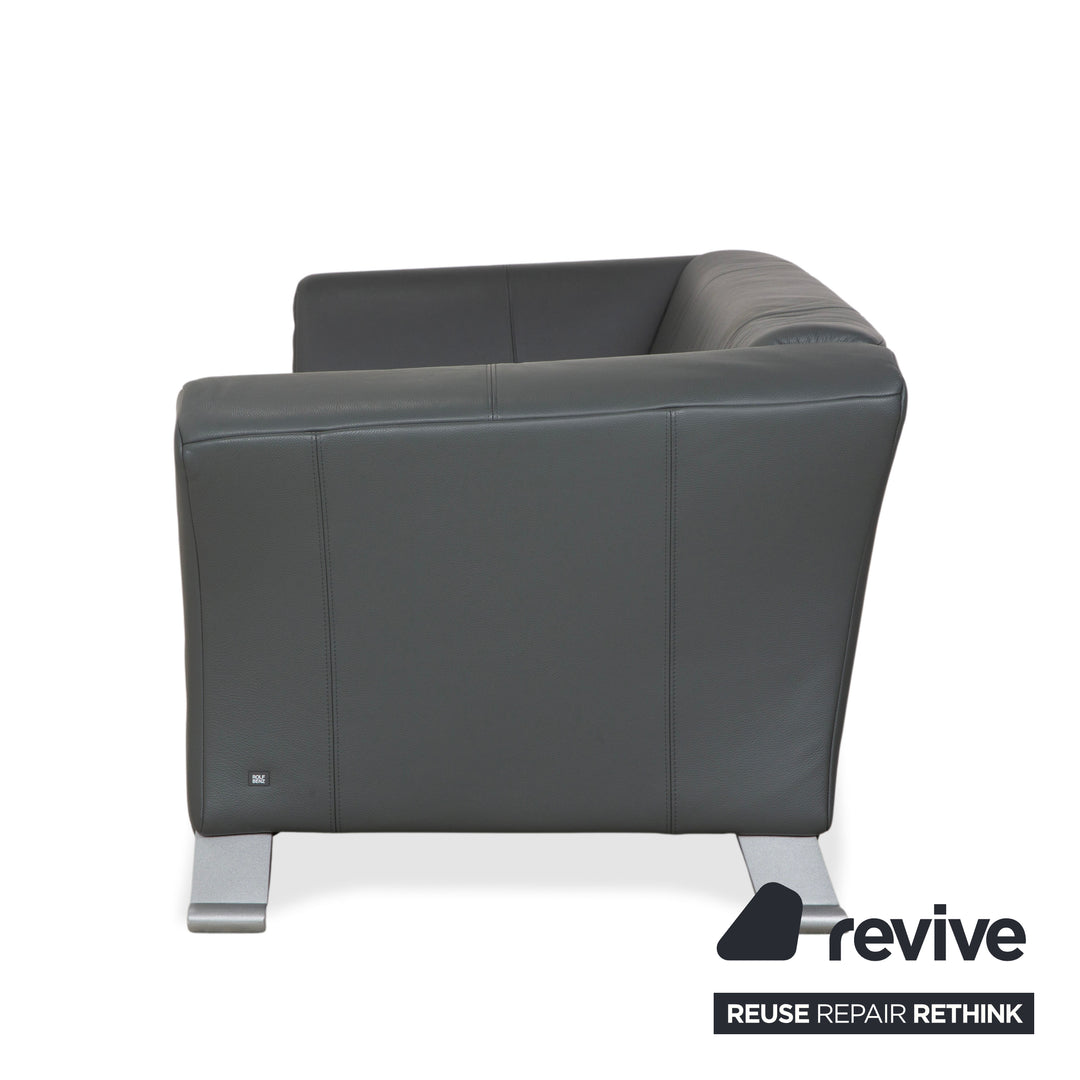Rolf Benz 322 Leder Dreisitzer Grau Grün Sofa Couch