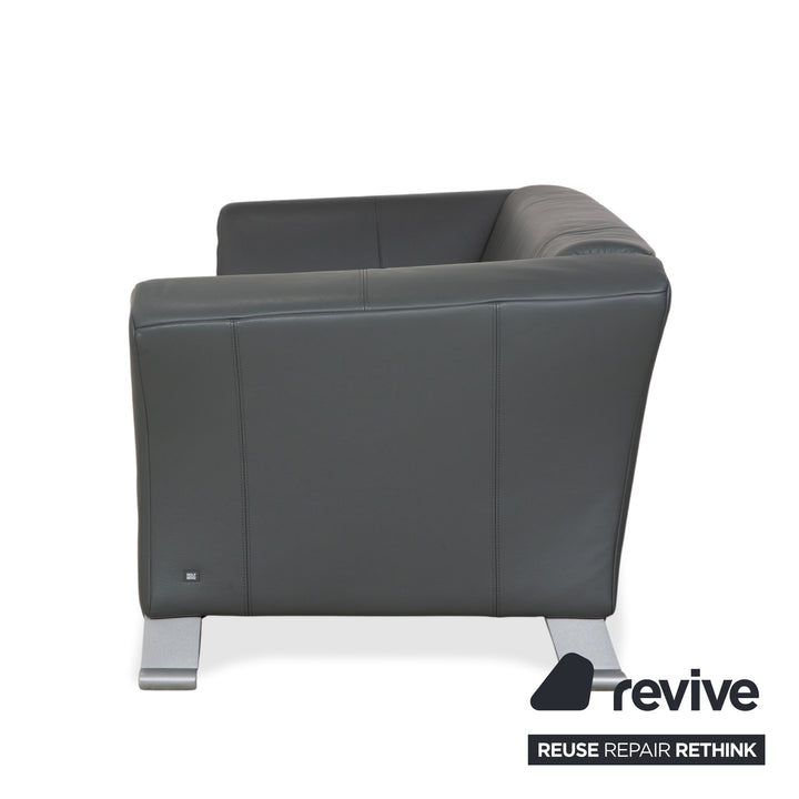 Rolf Benz 322 Leder Dreisitzer Grau Grün Sofa Couch