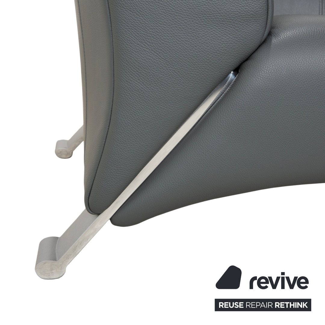 Rolf Benz 322 Leder Dreisitzer Grau Grün Sofa Couch