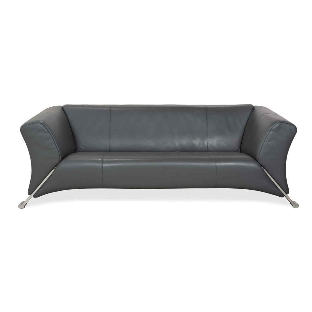 Rolf Benz 322 Leder Dreisitzer Grau Grün Sofa Couch