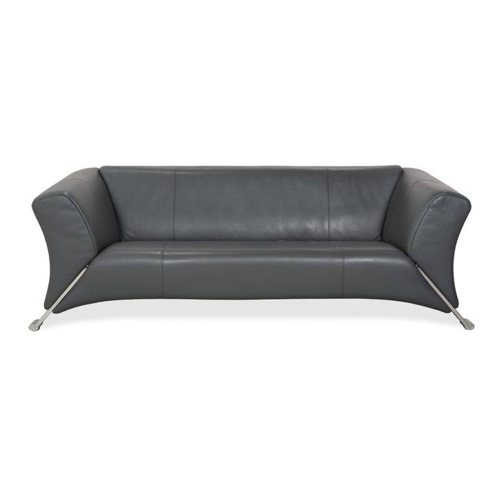Rolf Benz 322 Leder Dreisitzer Grau Grün Sofa Couch